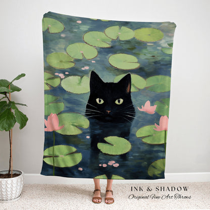 Lily Pad Cat Tapestry Woven Wall Art Claude Monet Pond of Water Lilies Poster Black Cat Art | Funny Tapestry Monet Water Lilies Famous Art |