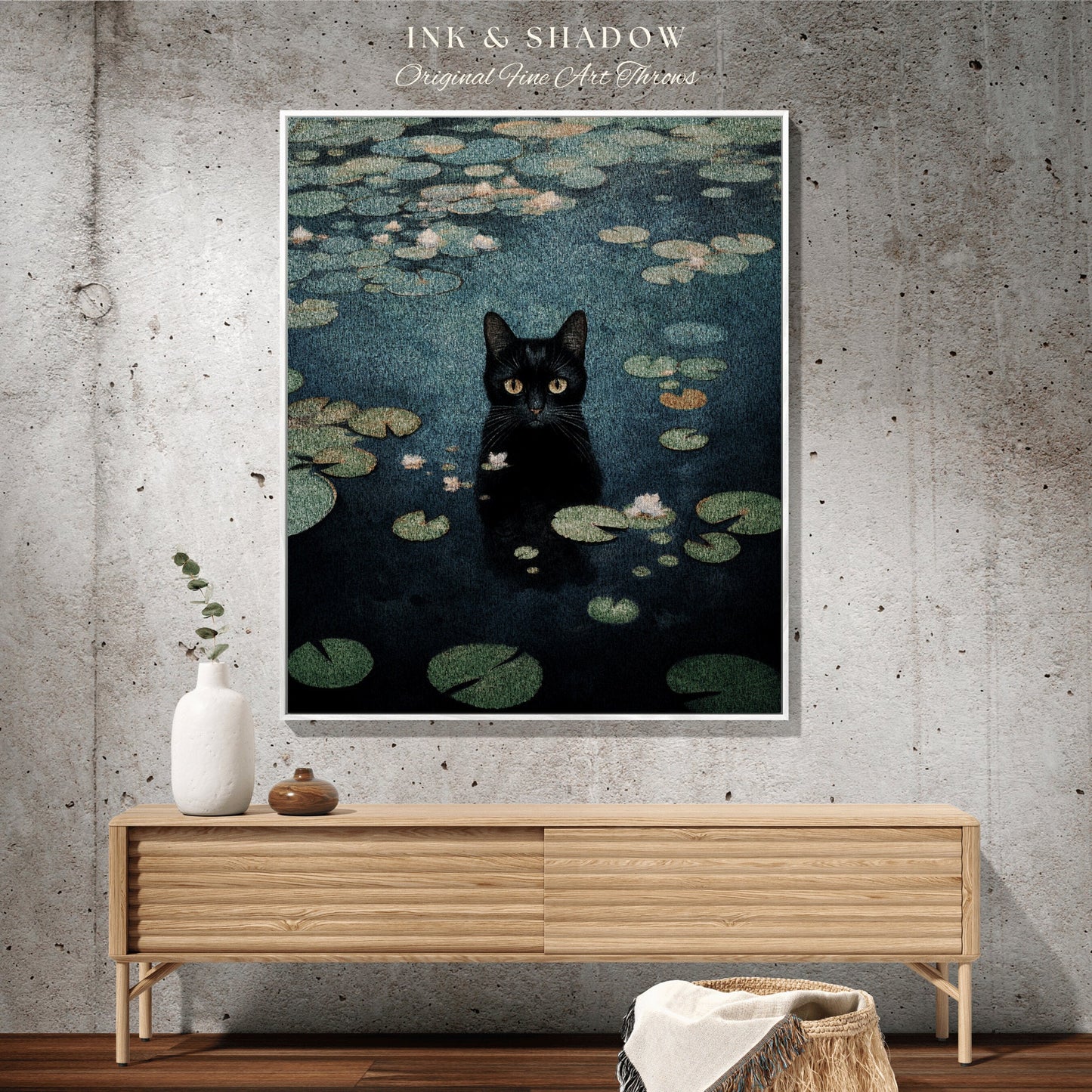 Vintage Cat Tapestry Woven Wall Art Claude Monet Pond of Water Lilies Poster Black Cat Art | Funny Tapestry Monet Water Lilies Famous Art |