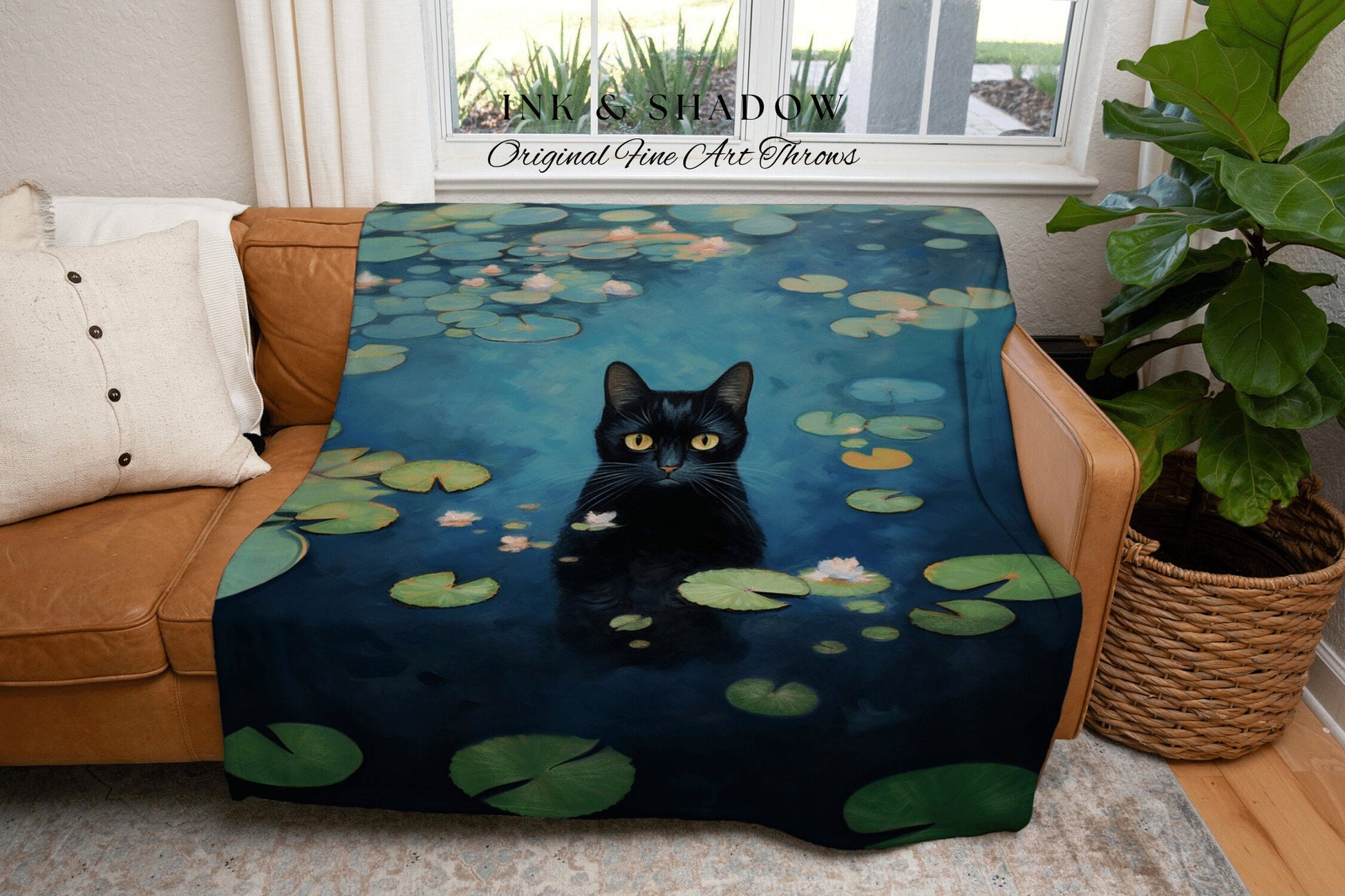 Vintage Cat Tapestry Woven Wall Art Claude Monet Pond of Water Lilies Poster Black Cat Art | Funny Tapestry Monet Water Lilies Famous Art |