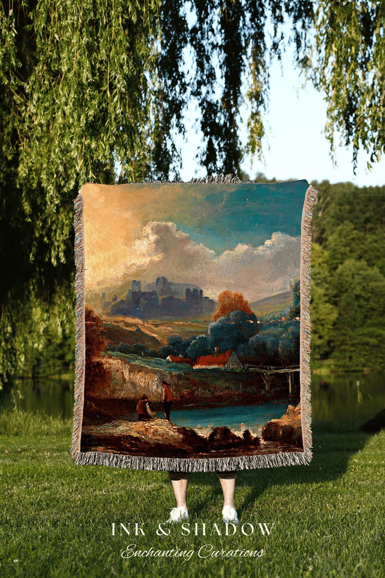 Fine Art Landscape Painting Tapestry Woven Wall Art | Dark Academia Woven Blanket Goth | Bookish Decor Aesthetic Victorian Gothic Tapestry |