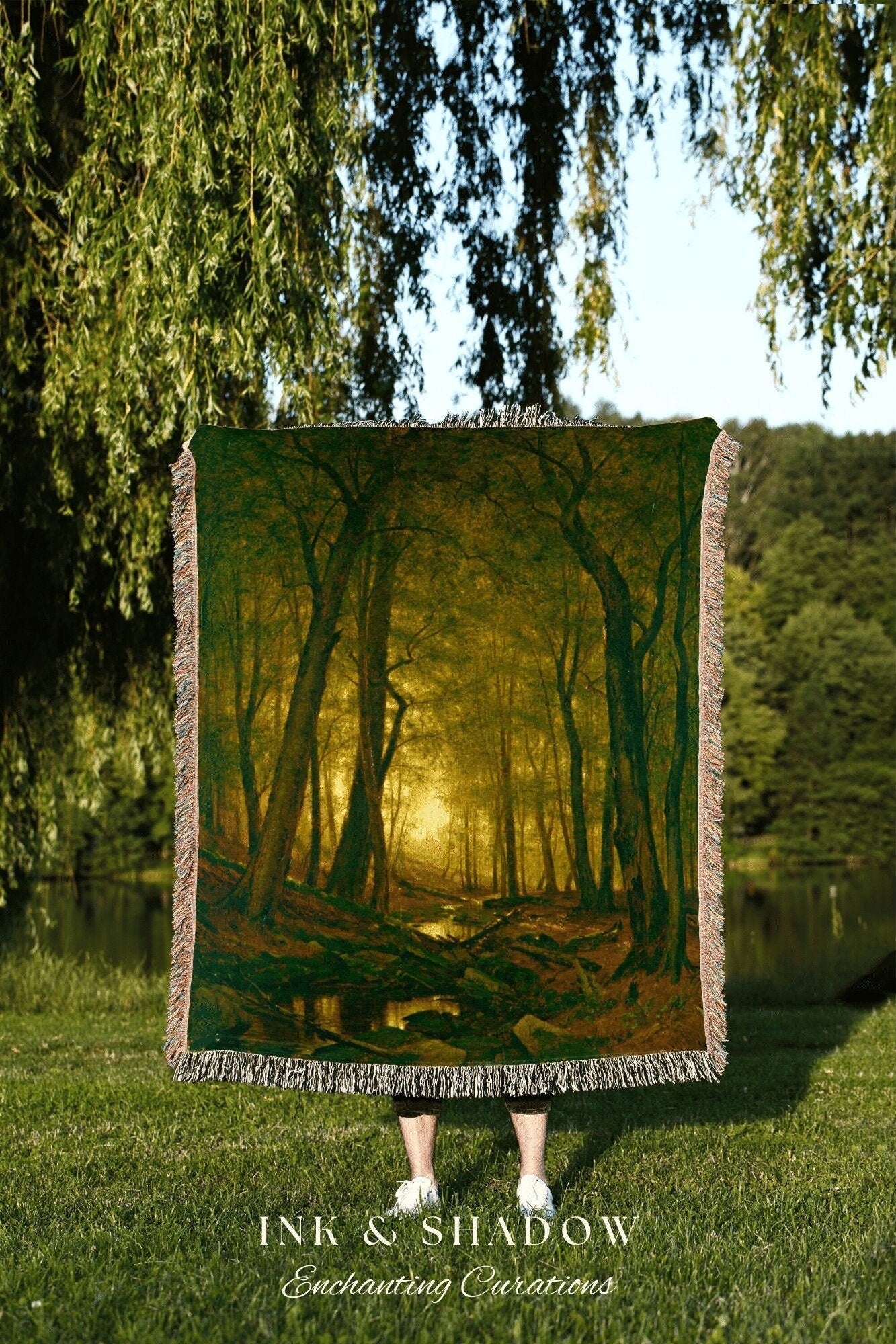 Dark Woodland Tapestry Woven Wall Art | Dark Academia Woven Blanket Goth | Bookish Decor Aesthetic Victorian Gothic Tapestry Fairycore Decor