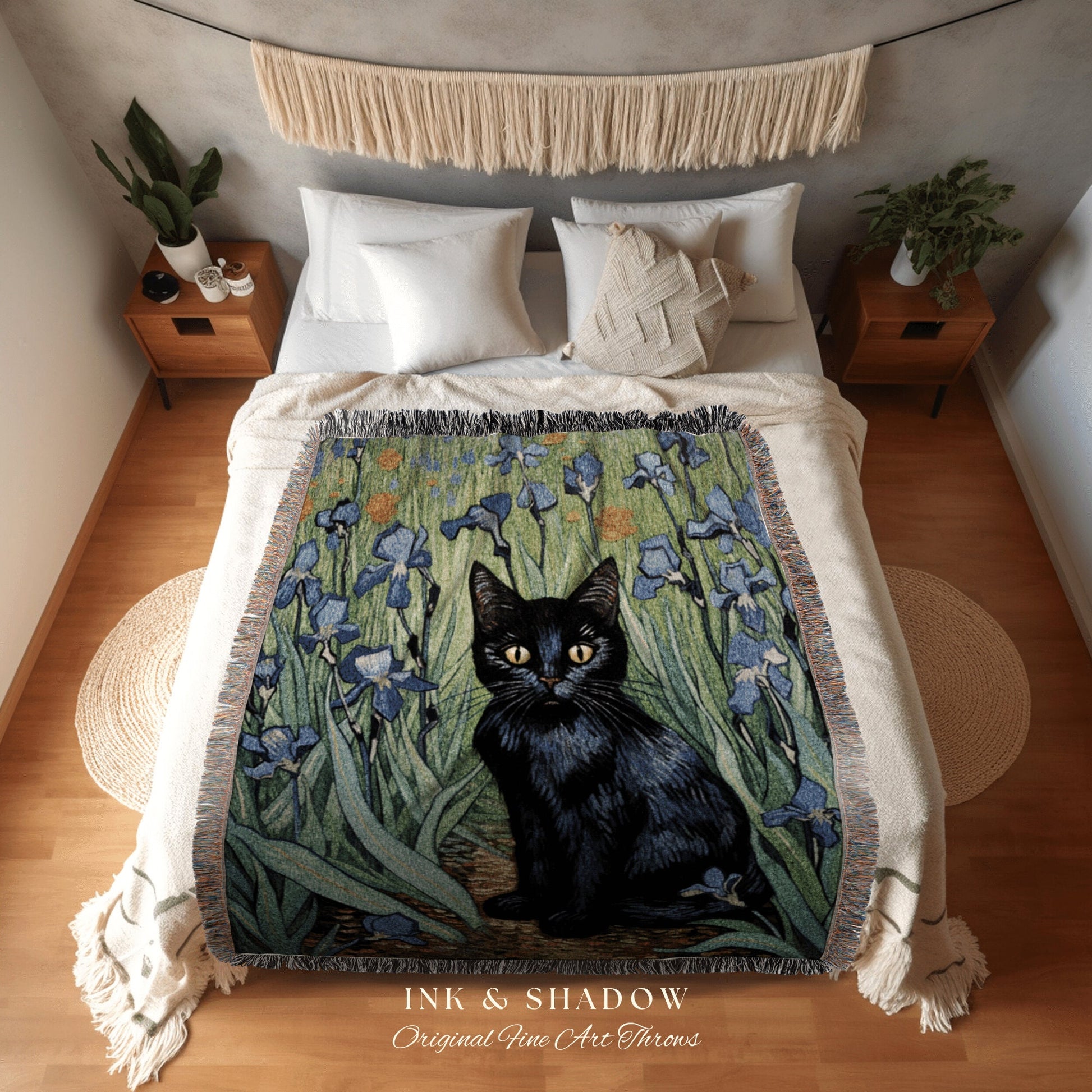 Painting Tapestry Vincent Van Gogh Painting Black Cat Art | Funny Tapestry Van Gogh Inspired Throw Blanket Woven Wall Art Cat Decor Eclectic