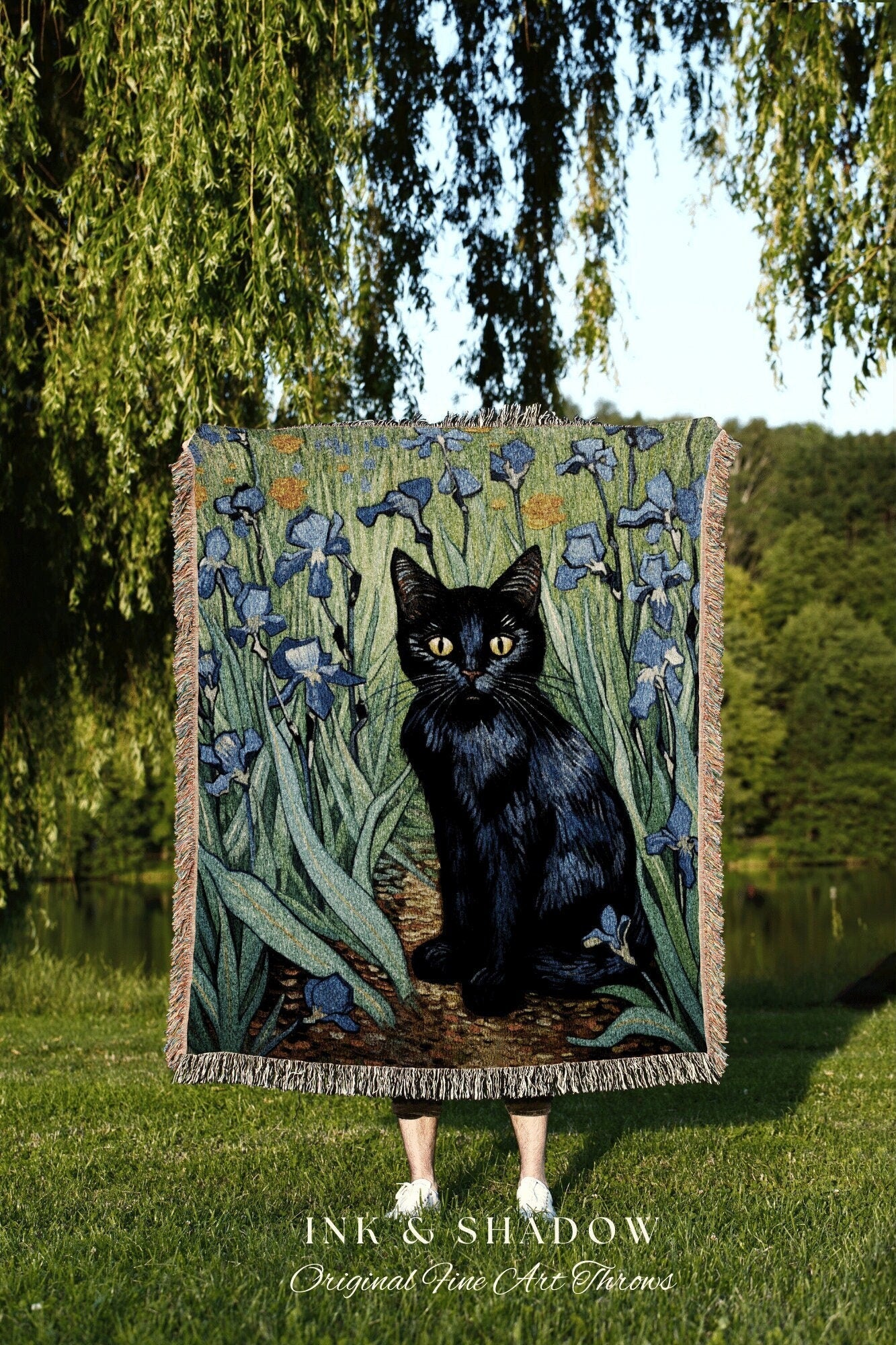 Painting Tapestry Vincent Van Gogh Painting Black Cat Art | Funny Tapestry Van Gogh Inspired Throw Blanket Woven Wall Art Cat Decor Eclectic