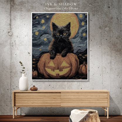 Pumpkin Cat Halloween Blanket Woven Tapestry Van Gogh Decor | Cute Cat Tapestry Woven Blanket Halloween Decor Spooky Halloween Art Tapestry