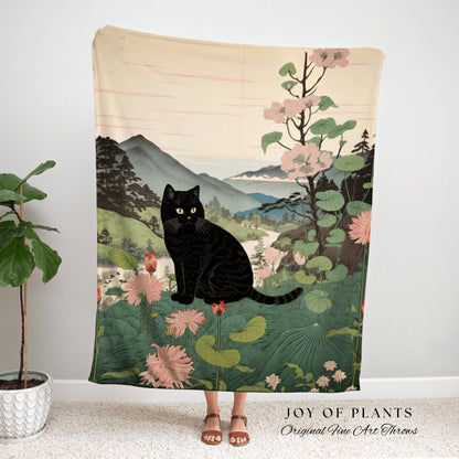 Boho Cat Tapestry Blanket | Japanese Room Decor Van Gogh Inspired Art Blanket | Autumn Decor Tapestry Black Cat Blanket Dorm Room Decor Boho