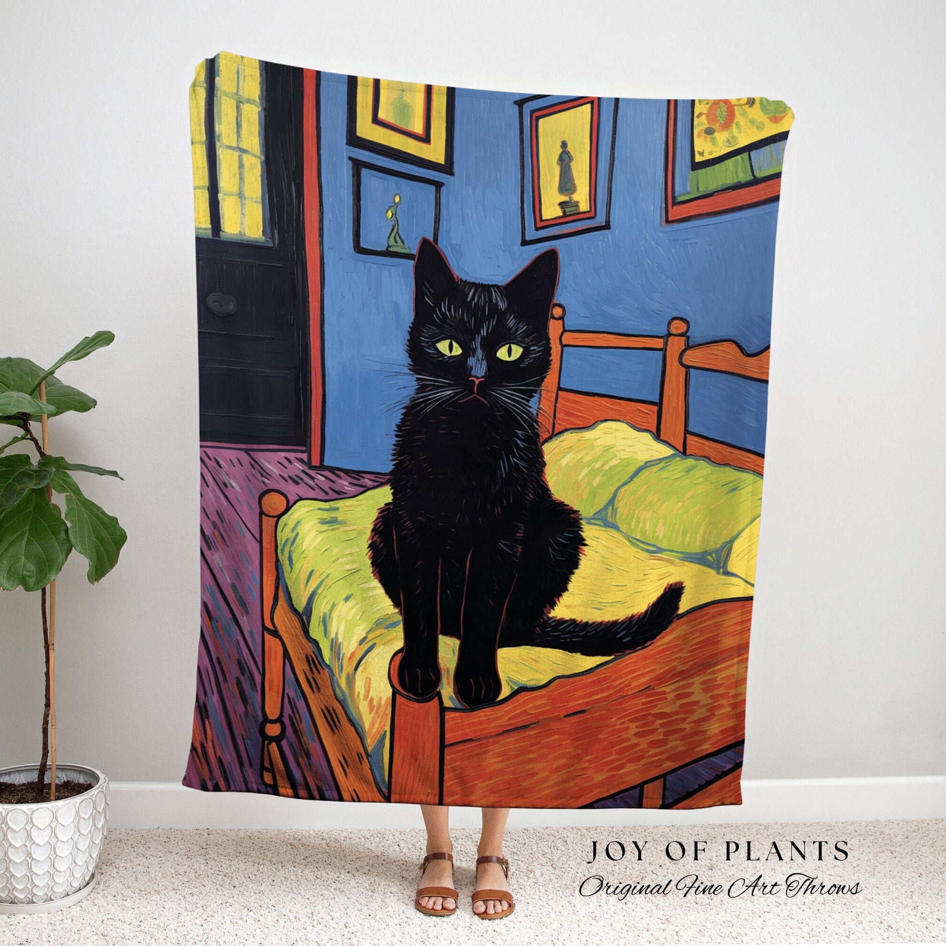 Bedroom Tapestry Blanket Black Cat Painting | Boho Room Decor Van Gogh Inspired Art Blanket | Funny Tapestry Black Cat Decor Whimsical Art |