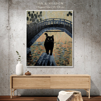 Moody Landscape Tapestry Blanket Woven Art Claude Monet Bridge Over a Pond of Water Lilies | Black Cat Tapestry Monet Inspired Decor Pastel