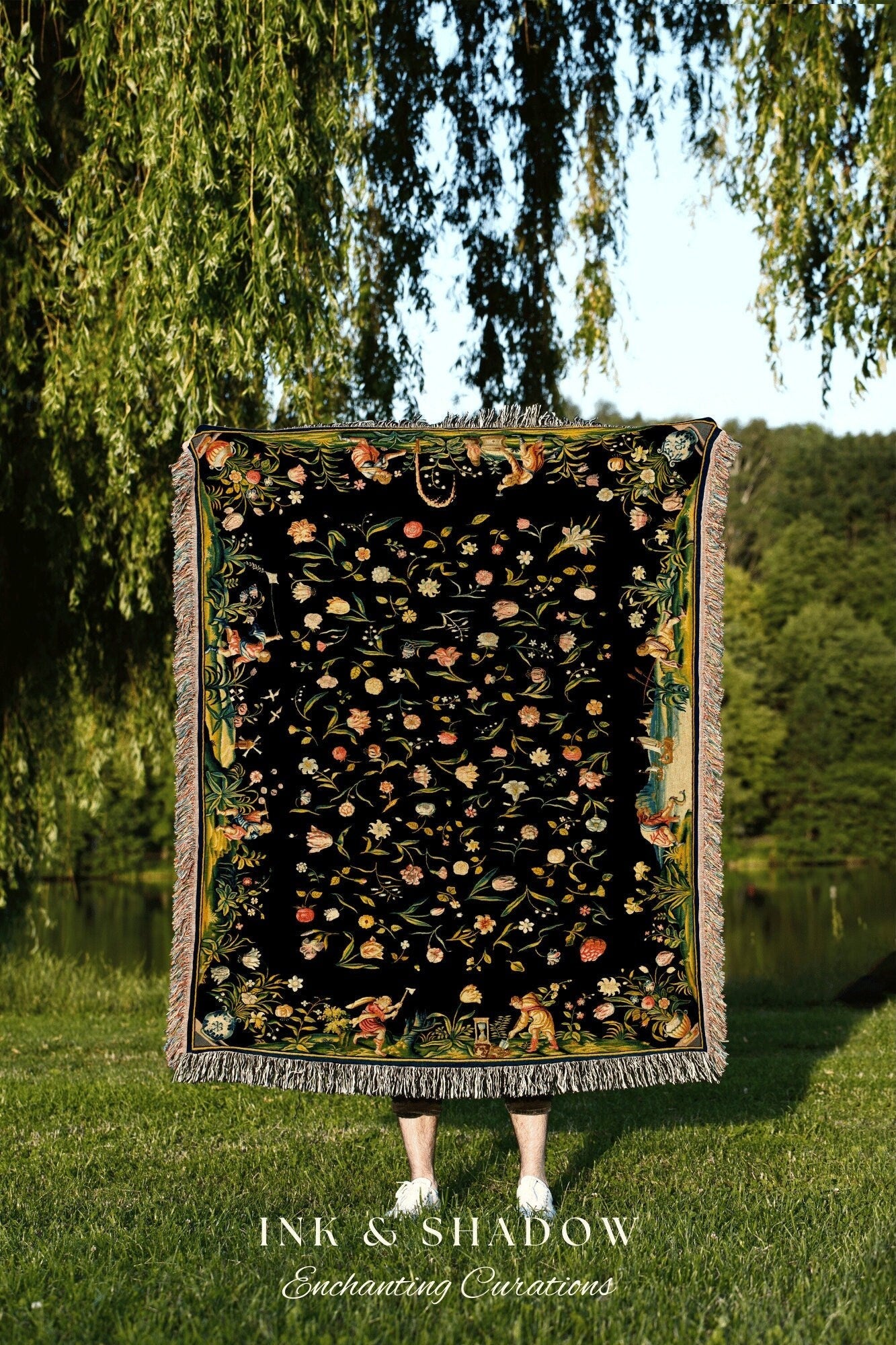 Floral Aesthetic Vintage Tapestry Woven Wall Hanging | Dark Floral Wall Art Vintage Aesthetic | Dark Academia Victorian Gothic Aesthetic |