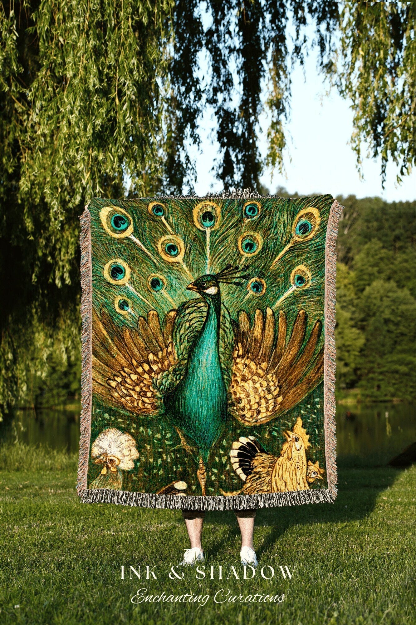 Peacock Decor Gothic Tapestry Woven Wall Hanging | Gothic Renaissance Blanket Woven | Whimsigoth Room Decor Peacock Painting Blanket Woven |