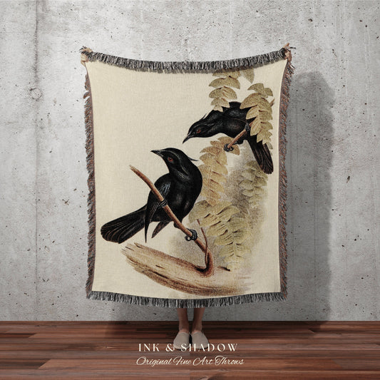 Vintage Crow Tapestry Raven Blanket Woven Wall Hanging | Crow Raven Decor Dark Art Cottagecore Tapestry Woven Throw Blanket Whimsigoth Decor