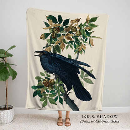 Woodland Gothic Room Decor Gothic Blanket Woven Tapestry | Crow Raven Decor Dark Cottagecore Tapestry Woven Throw Blanket Whimsigoth Decor |