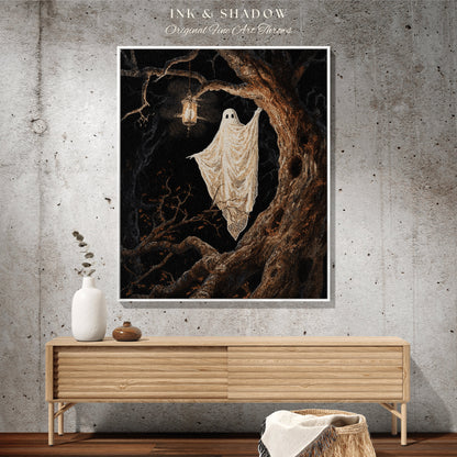 Spooky Ghost Tapestry Vintage Blanket | Fall Aesthetic Vintage Ghost Art Woven Tapestry Halloween Decor Dark Academia Decor Ghost Blanket |