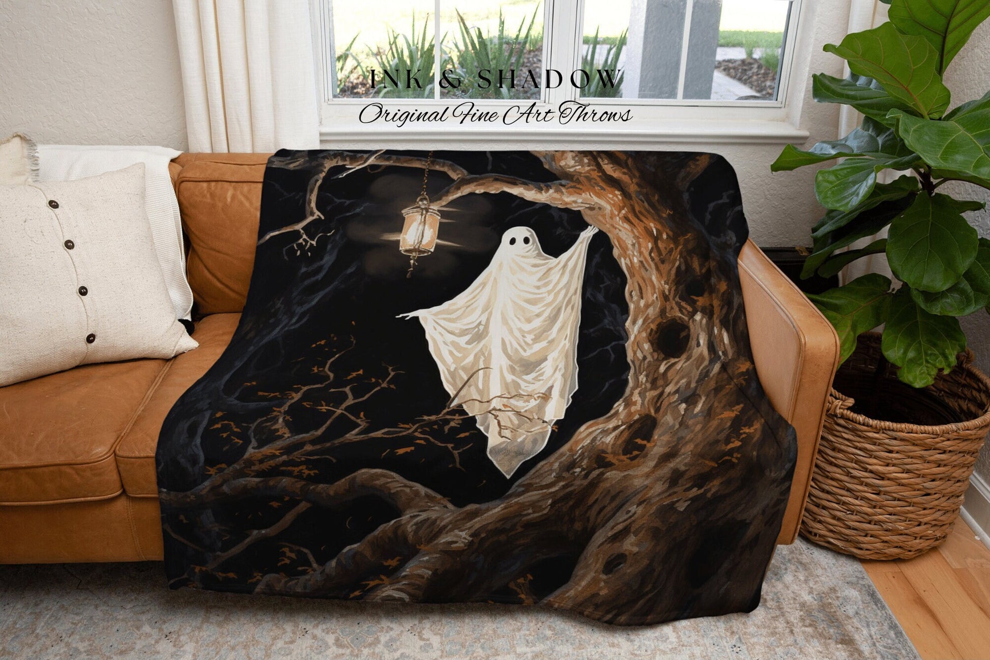 Spooky Ghost Tapestry Vintage Blanket | Fall Aesthetic Vintage Ghost Art Woven Tapestry Halloween Decor Dark Academia Decor Ghost Blanket |