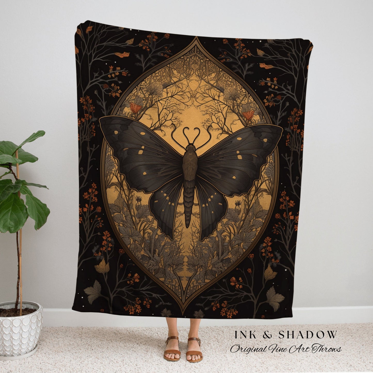 Dark Cottagecore Aesthetic Room Decor Moth Tapestry Woven | Witchy Aesthetic Room Decor Gothic Art | Celestial Tapestry Occult Decor Moth |