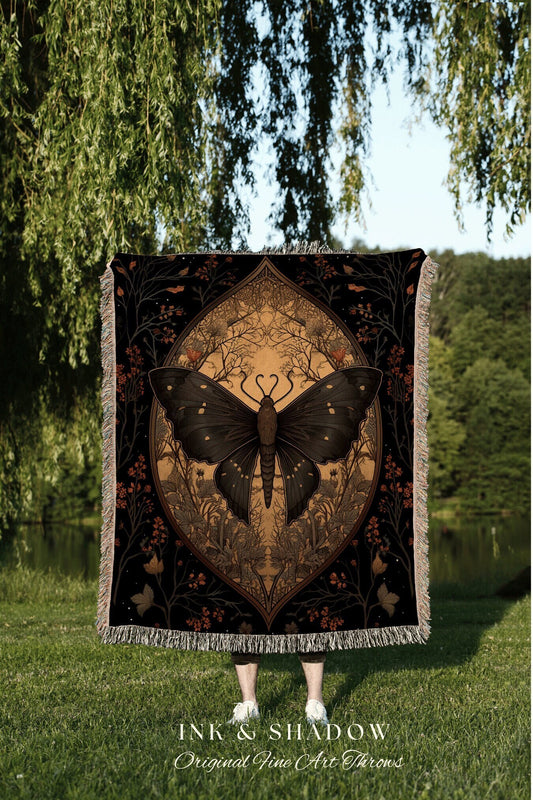 Dark Cottagecore Aesthetic Room Decor Moth Tapestry Woven | Witchy Aesthetic Room Decor Gothic Art | Celestial Tapestry Occult Decor Moth |