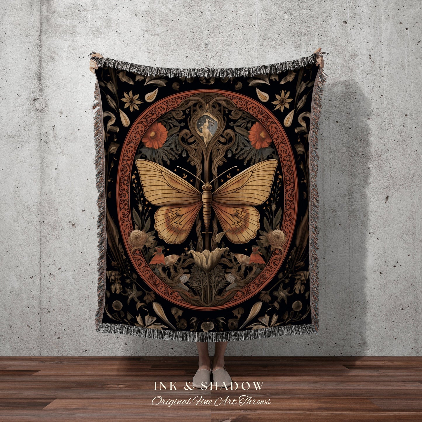 Moth Tapestry Woven Wall Hanging | Witchy Aesthetic Room Decor Gothic Wall Art | Celestial Tapestry Occult Wall Art Macabre Decor Butterfly