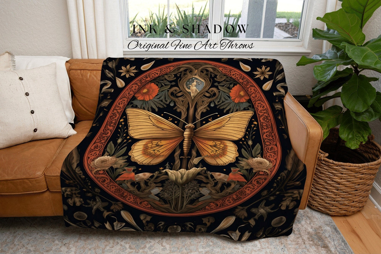 Moth Tapestry Woven Wall Hanging | Witchy Aesthetic Room Decor Gothic Wall Art | Celestial Tapestry Occult Wall Art Macabre Decor Butterfly