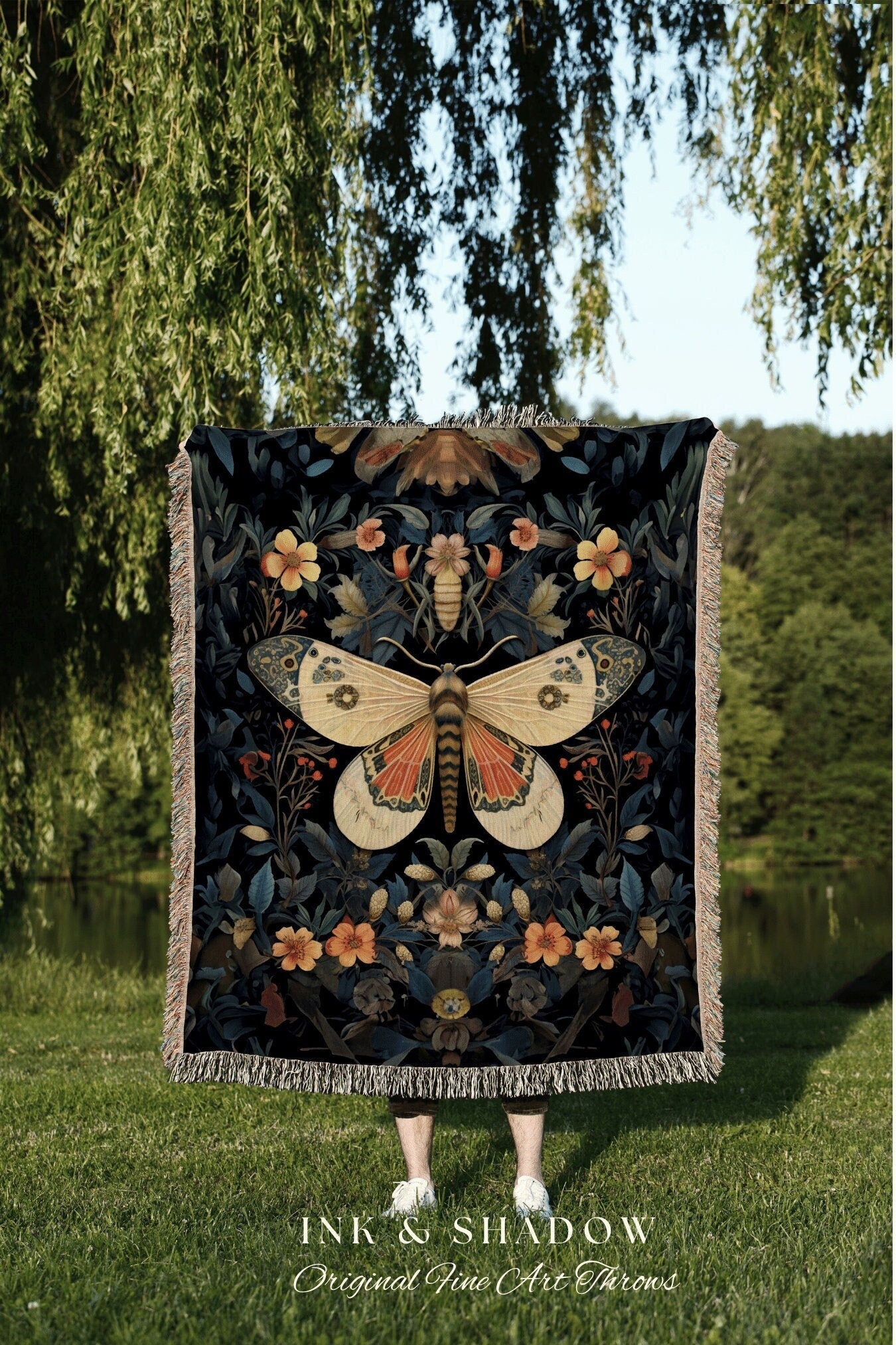 Celestial Home Decor Moth Tapestry Woven | Witchy Aesthetic Room Decor Gothic Wall Art | Goth Tapestry Occult Art Macabre Decor Butterfly |