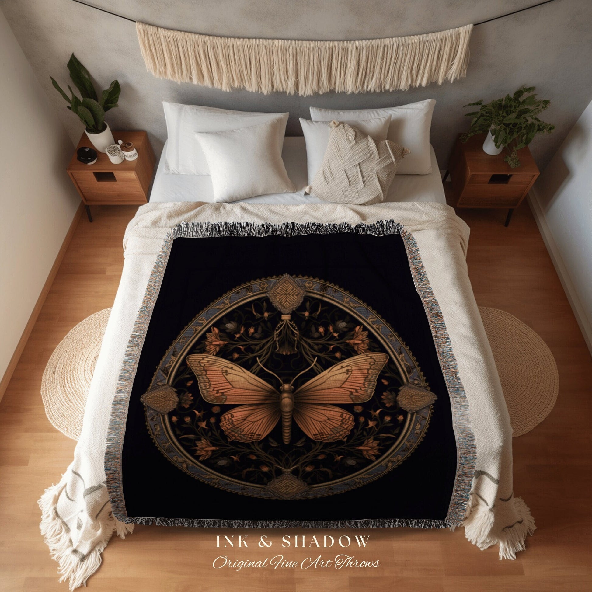 Witchy Room Decor Moth Tapestry Woven | Witchy Aesthetic Room Decor Gothic Wall Art | Celestial Tapestry Occult Art Macabre Decor Butterfly