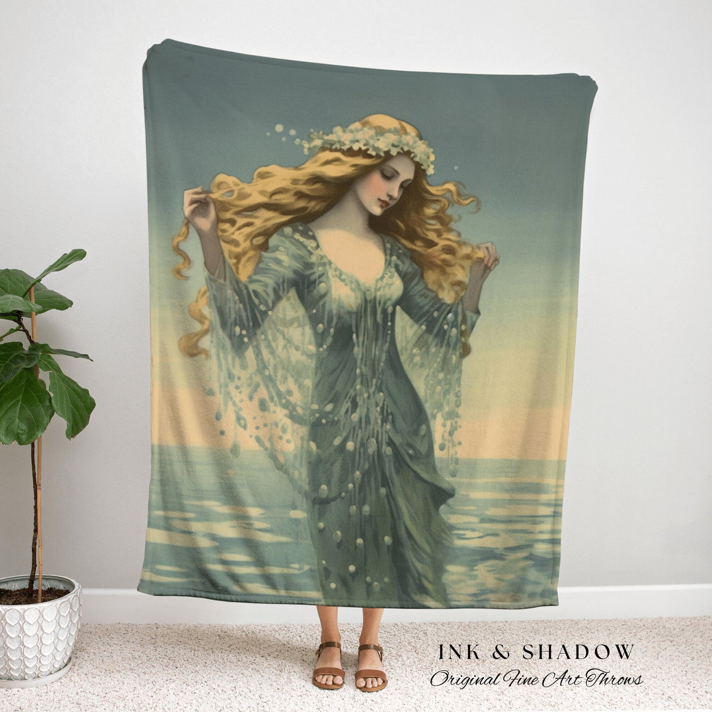 Ethereal Sea Witch Aesthetic Tapestry Mermaidcore Wall Art Celestial Decor Throw Blanket Woven | Ocean Inspired Style Decor Aphrodite Siren