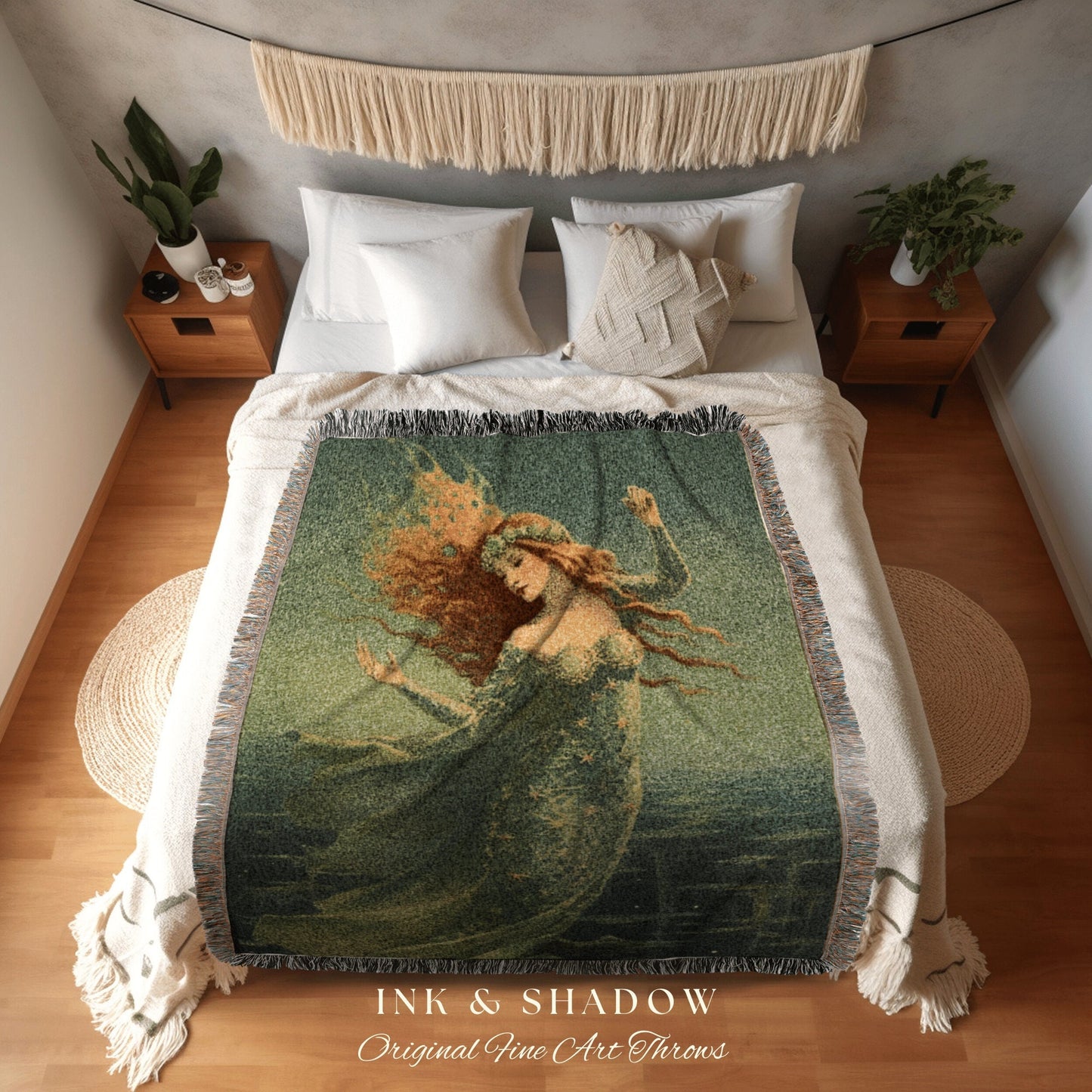 Lady of the Sea Aesthetic Tapestry Mermaidcore Wall Art Celestial Decor Throw Blanket Woven | Ocean Inspired Style Decor Aphrodite Art Siren