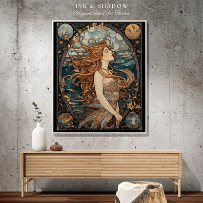 Sea Witch Art Nouveau Mermaid Tapestry Mermaidcore Wall Art Siren Celestial Decor Throw Blanket Woven | Mermaid Aesthetic Bedroom Decor |