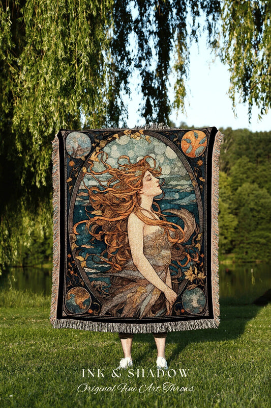 Sea Witch Art Nouveau Mermaid Tapestry Mermaidcore Wall Art Siren Celestial Decor Throw Blanket Woven | Mermaid Aesthetic Bedroom Decor |