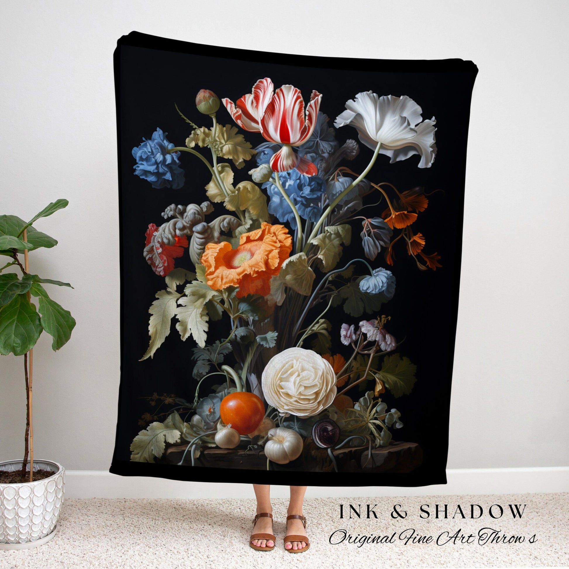 Baroque Floral Goth Tapestry Woven Wall Hanging | Jan Davidsz de Heem Flower Painting Blanket Woven | Whimsigoth Room Decor Witchy Aesthetic