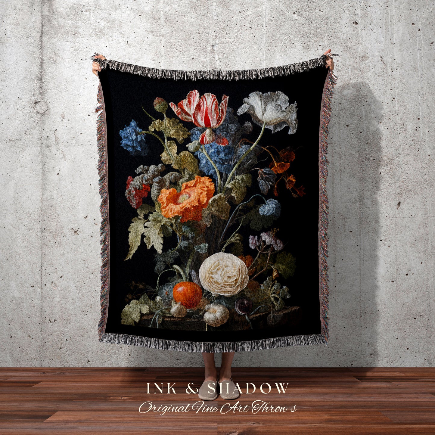 Baroque Floral Goth Tapestry Woven Wall Hanging | Jan Davidsz de Heem Flower Painting Blanket Woven | Whimsigoth Room Decor Witchy Aesthetic