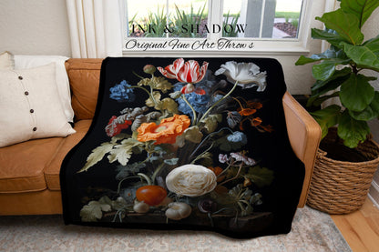 Baroque Floral Goth Tapestry Woven Wall Hanging | Jan Davidsz de Heem Flower Painting Blanket Woven | Whimsigoth Room Decor Witchy Aesthetic