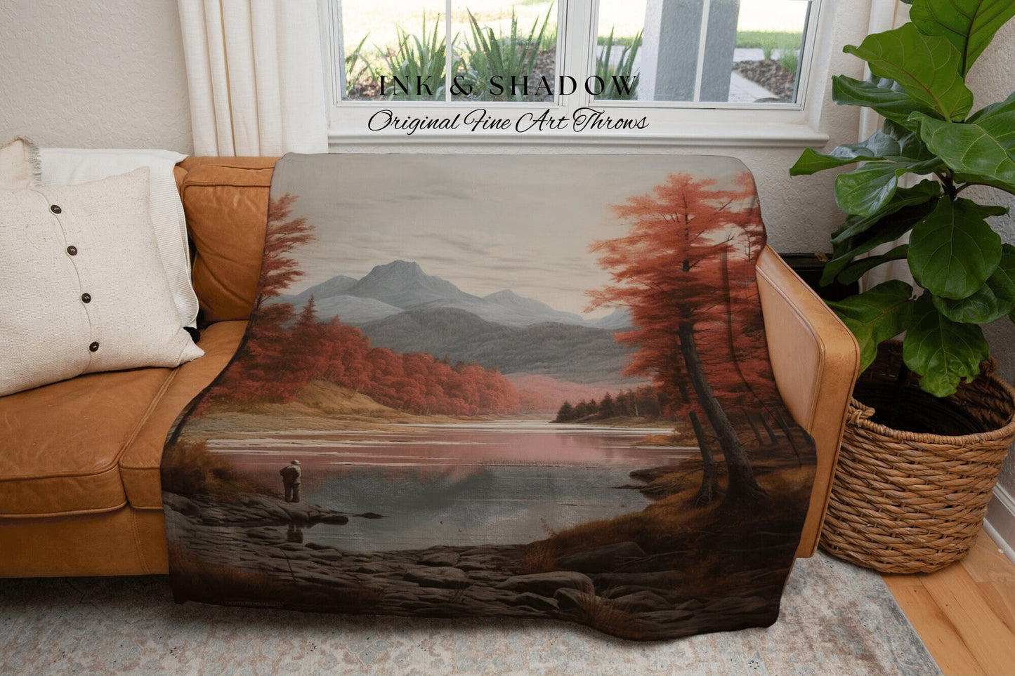 Mountain Landscape Tapestry Blanket Fall Cabin Decor Wall Tapestry Woven Art Housewarming Gift | Throw Blanket Autumn Aesthetic Home Decor |