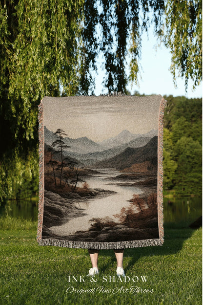 Lake House Decor Blanket Woven Tapestry Fall Cabin Decor Wall Tapestry Woven Housewarming Gift | Throw Blanket Autumn Aesthetic Home Decor |