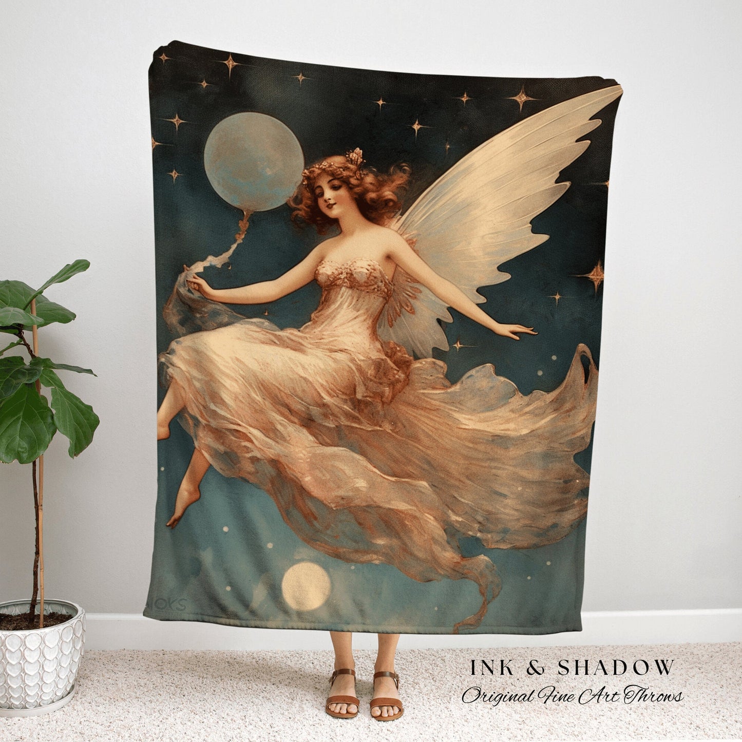 Celestial Fairy Tapestry Woven Wall Art Decor Ethereal Throw Blanket Vintage | Retro Halloween Decor Fairycore Art Angel Vintage Tapestry