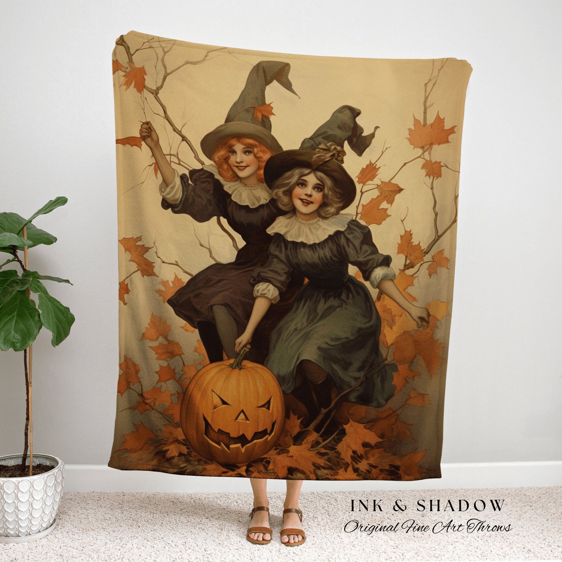 Vintage Witch Friends Tapestry Dark Cottagecore Blanket Halloween Gothic | Funny Tapestry Woven Blanket Goth Aesthetic Halloween Vintage |