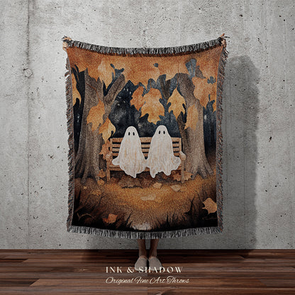 Fall Aesthetic Halloween Decor Blanket Woven Tapestry | Dark Cottagecore Decor Spooky Art Vintage Witchy Aesthetic Halloween Ghost Decor |