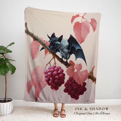 Raspberry Bat Blanket Woven Tapestry Cottagecore Decor | Pastel Goth Tapestry Pink Bedroom Decor Fruit Bat Pink Pastel Wall Art Whimsical |