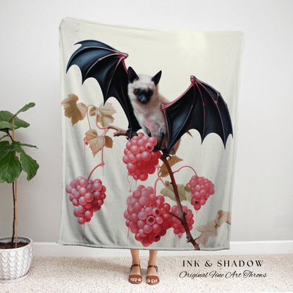 Pastel Goth Bat Dark Acedemia Tapestry Blanket Woven Throw Goth Decor | Pink Tapestry Raspberry Bat Art Gothic Decor Tapestry Wall Hanging |