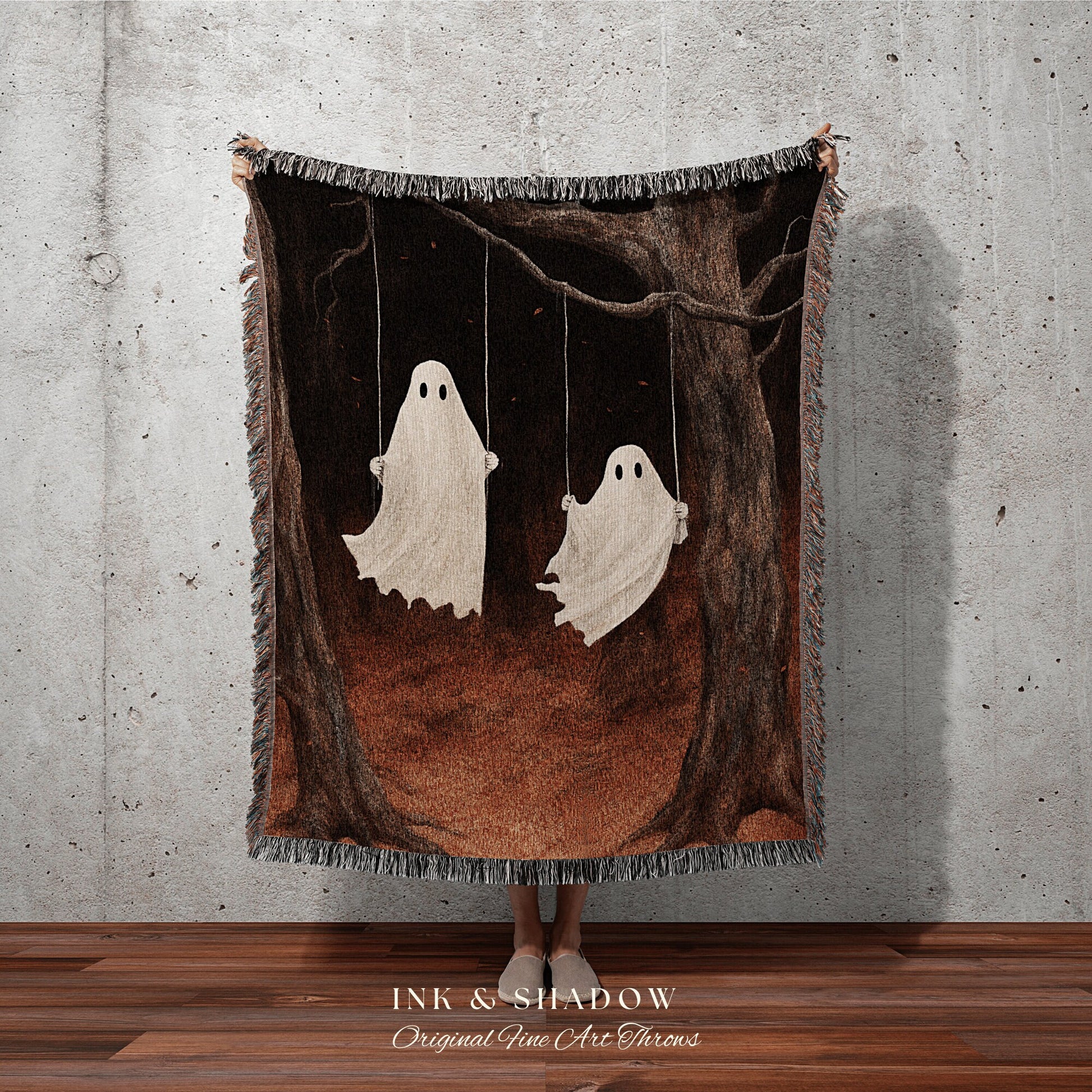 Ghost Tapestry Vintage Halloween Blanket Woven | Dark Cottagecore Decor Spooky Wall Art Vintage Witchy Aesthetic Halloween Decor Spooky