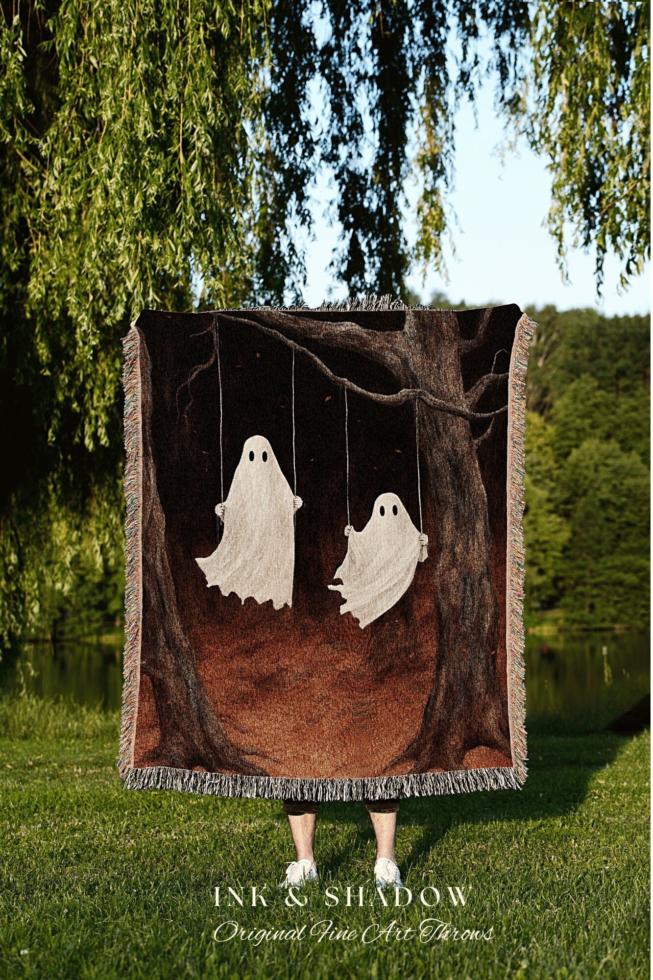 Ghost Tapestry Vintage Halloween Blanket Woven | Dark Cottagecore Decor Spooky Wall Art Vintage Witchy Aesthetic Halloween Decor Spooky