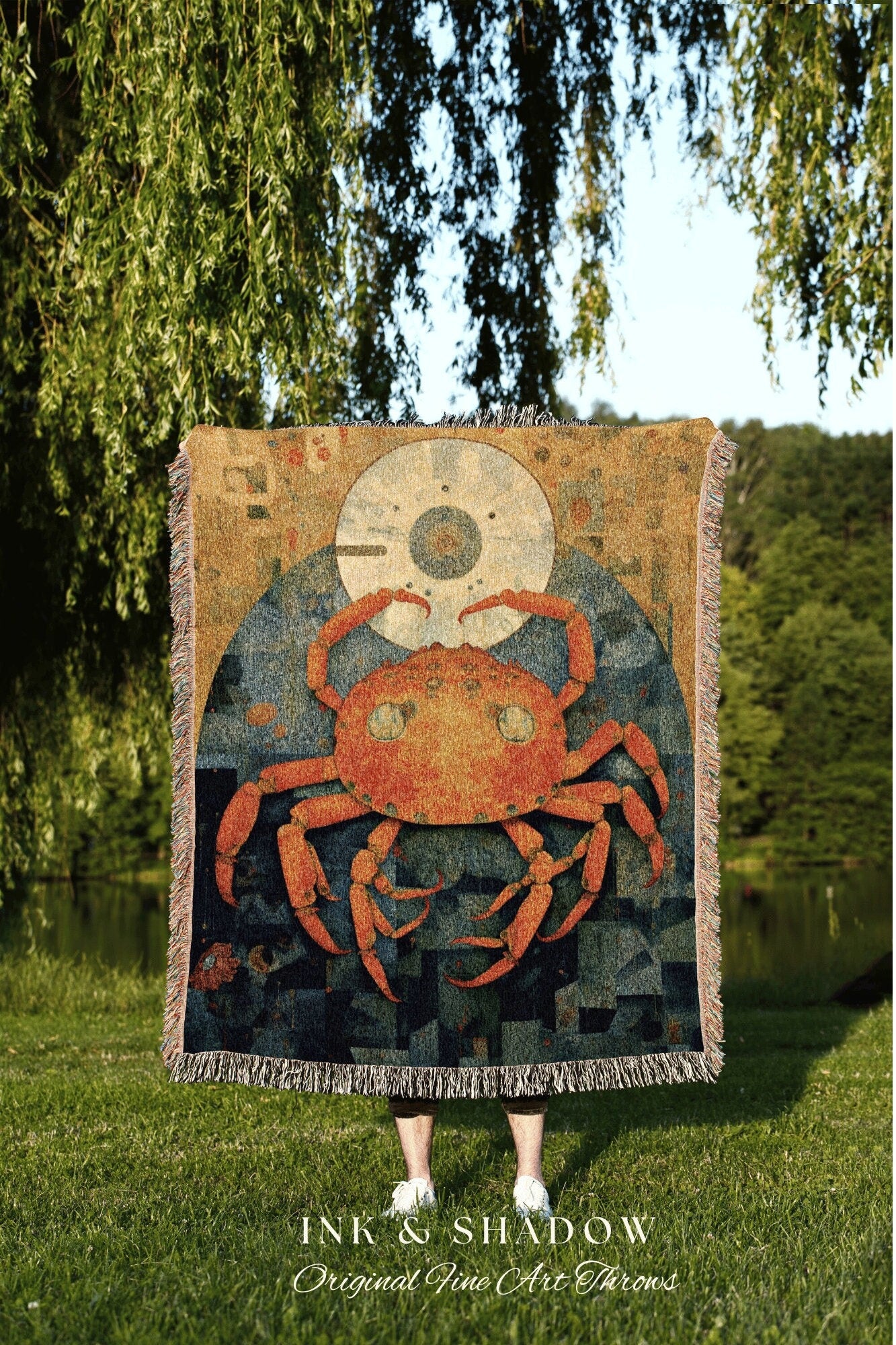 Cancer Zodiac Sign Tapestry Custom | Cancer Zodiac Wall Art Gustav Klimt Inspired | Cancer Star Sign Tapestry Celestial Art Blanket Woven