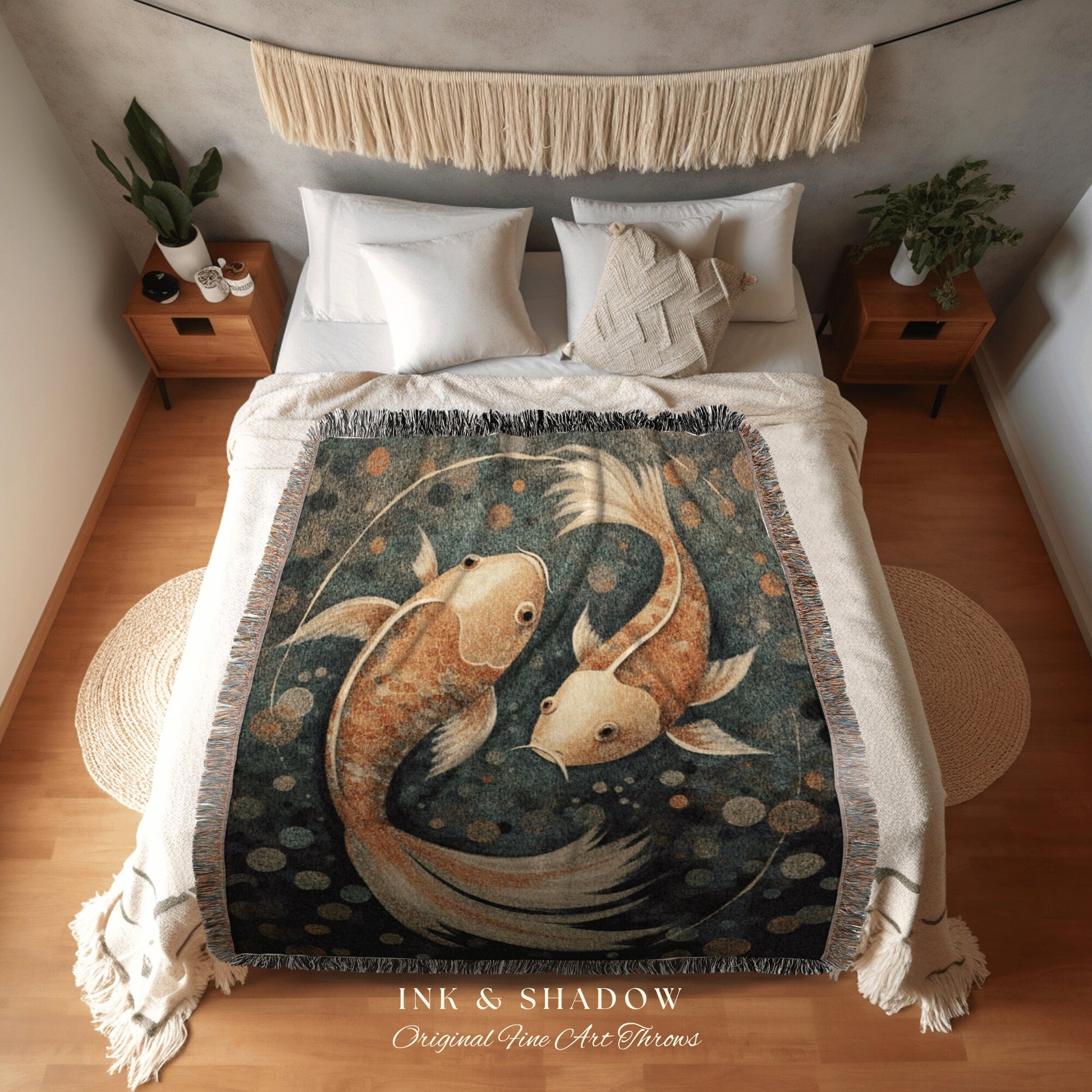 Pisces Gift Custom Tapestry Art Nouveau | Pisces Wall Art Gustav Klimt | Custom Pisces Star Sign Woven Tapestry Celestial Blanket Woven |