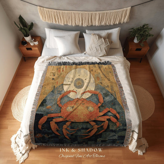 Cancer Zodiac Sign Tapestry Custom | Cancer Zodiac Wall Art Gustav Klimt Inspired | Cancer Star Sign Tapestry Celestial Art Blanket Woven