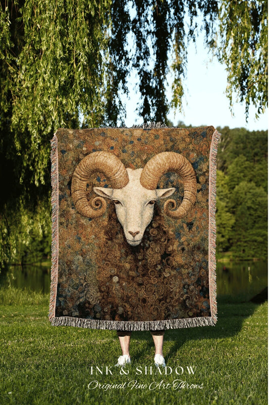 Custom Aries Zodiac Tapestry | Aries Wall Art Gustav Klimt Inspired | Custom Star Sign Woven Tapestry Wall Hanging Celestial Blanket Woven