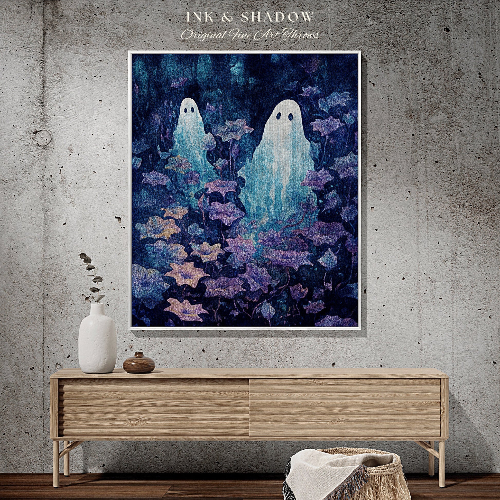 Celestial Ghost Tapestry Floral Room Decor Vintage Ghost Tapestry Spooky Halloween Vintage Ghost Art Woven Tapestry Halloween Decor Purple |