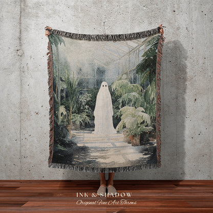 Vintage Garden Ghost Spooky Art Blanket Woven | Botanical Tapestry Vintage Ghost Art Woven Tapestry Halloween Decor Dark Academia Blanket