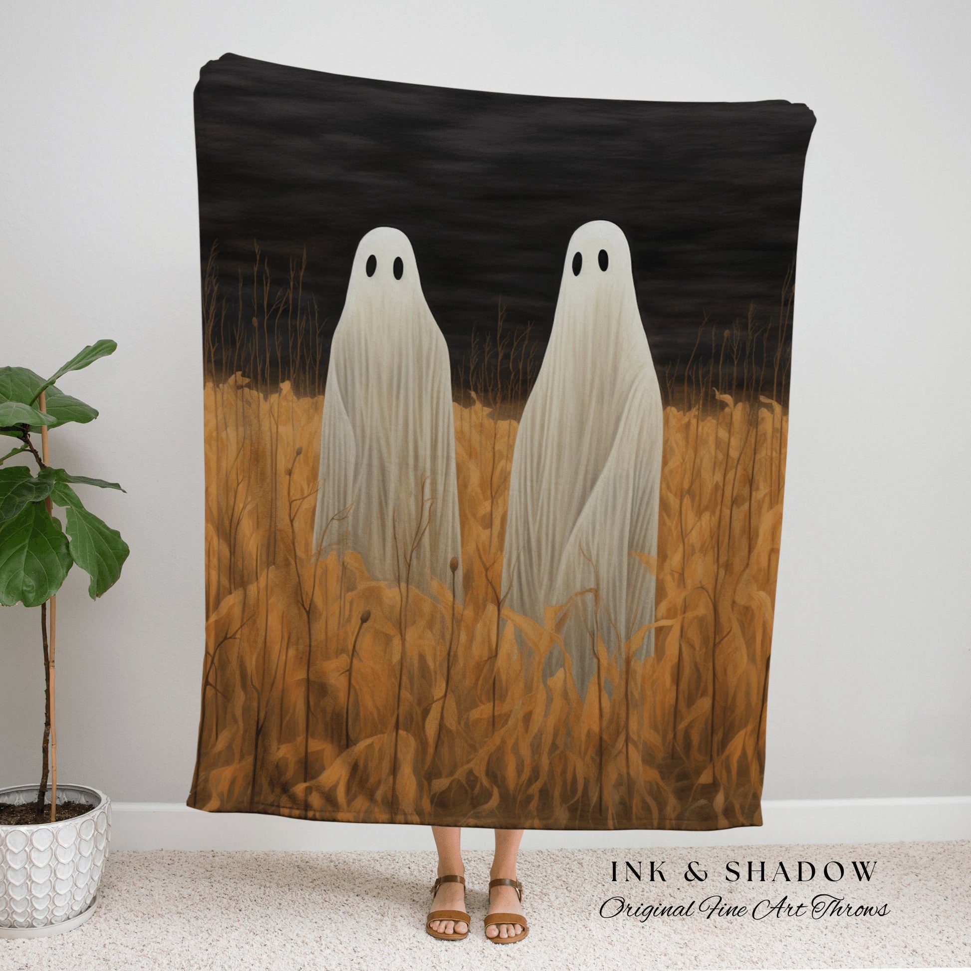 Spooky Ghost Friends Halloween Decor Vintage Tapestry Woven Blanket Ghost Friends | Dark Cottagecore Decor Gothic Dorm Room Tapestry Blanket