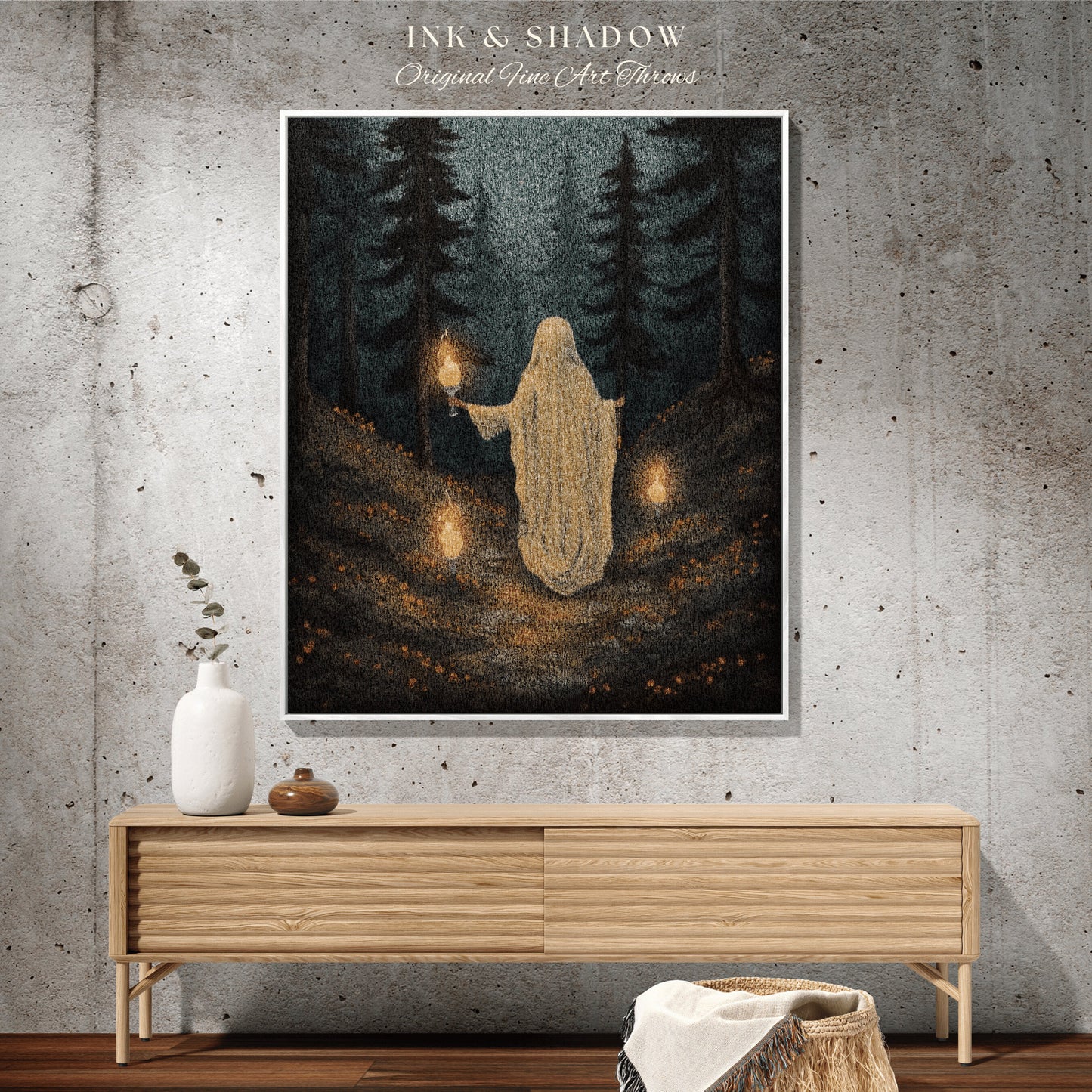 Forest Spirit Woodland Blanket Woven Tapestry Spooky Room Decor Vintage Halloween Tapestry Woven Blanket | Haunted Forest Dark Academia Art