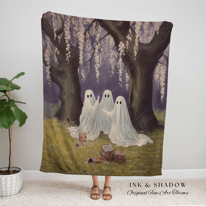 Wisteria Ghosts Blanket Floral Tapestry Woven Wall Hanging | Halloween Vintage Ghost Art Woven Tapestry Blanket Halloween Ghost Family Throw