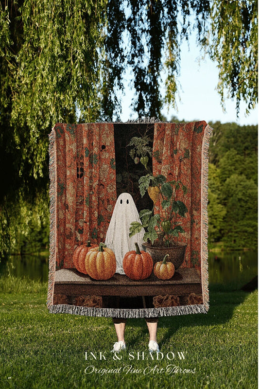 Retro Ghost Tapestry Blanket Ghost Spooky Tapestry | Halloween Vintage Ghost Art Woven Tapestry Halloween Decor Dark Academia Wall Art Ghost