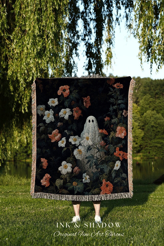 Victorian Gothic Floral Room Decor Occult Ghost Blanket Woven Tapestry Vintage Ghost Funny Tapestry Macabre Halloween Ghost Art Tapestry |